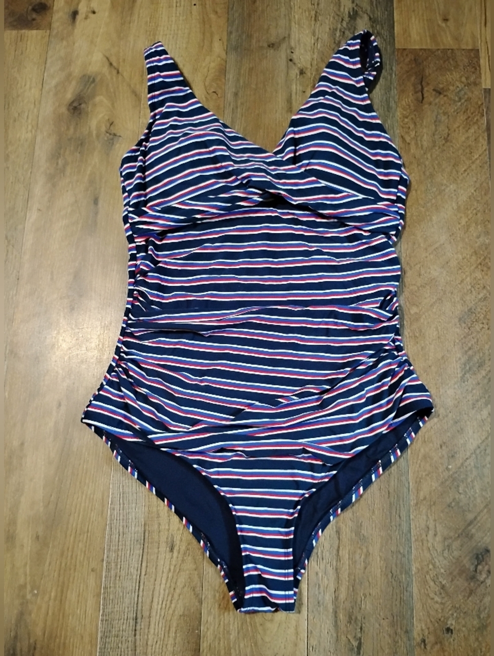 Nip/Tuck Swim Navy Multi-Striped One-Piece Women's Size: 6